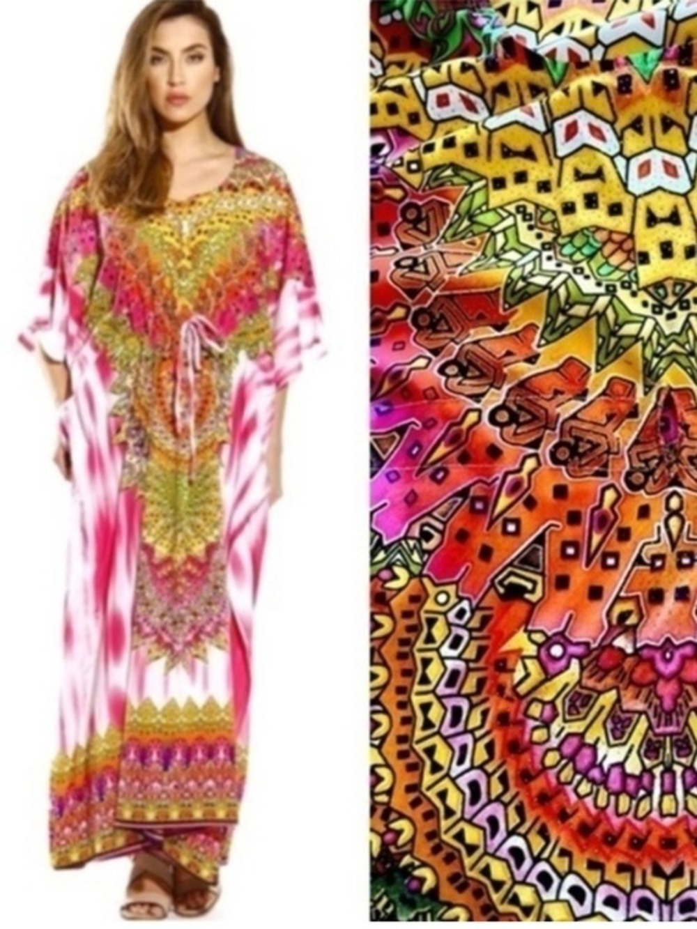 Vibrant Print Sparkly Boho Kaftan!